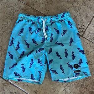 Blue Shark Print Swim Shorts